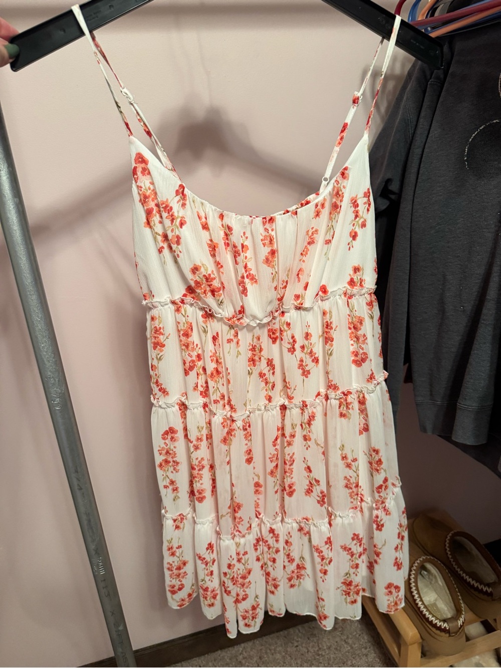 Trixxi Cream Tiered Chemise with Coral Floral Print